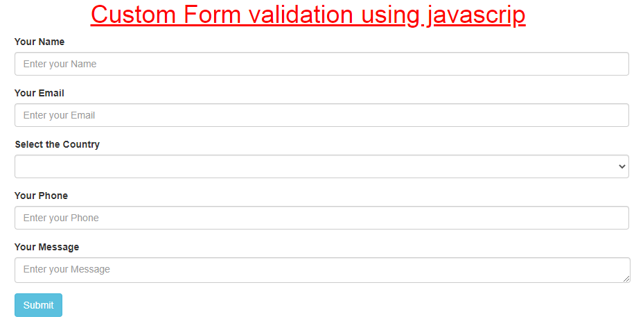 html form for custom javascript validation